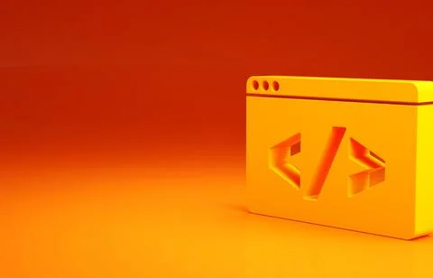 Yellow Web design and front end development icon isolated on orange backgroun Stock Illustration