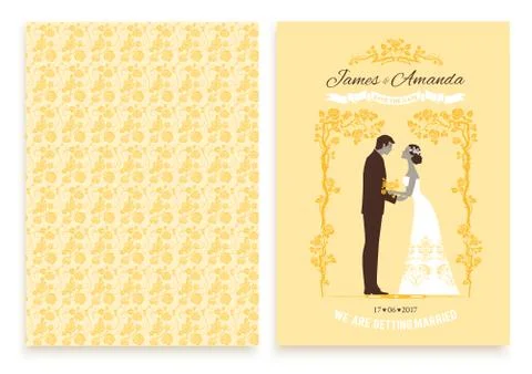 Yellow wedding invitation Stock Illustration