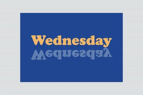 Yellow Wednesday typography  with reflected text on blue background design Stock Illustration