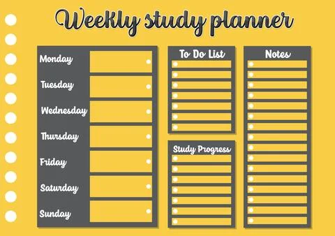 Yellow Weekly Study Plan: Hourly Schedule Stock Illustration