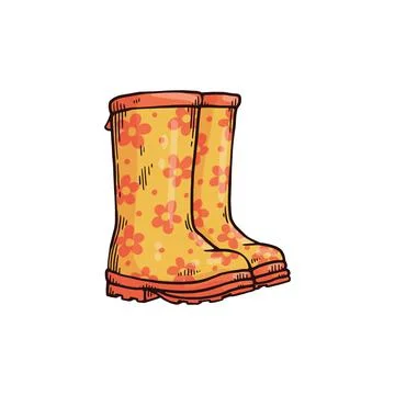 Yellow wellies with flower pattern for rainy weather in autumn or spring season. Stockillustratie