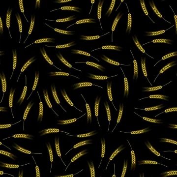 Yellow Wheat Seamless Pattern. Cereal Spikes Stock Illustration
