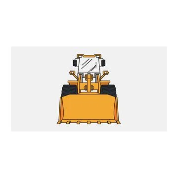 Yellow wheel loader front view construction vehicle graphic with graphic de.. Illustrazione stock