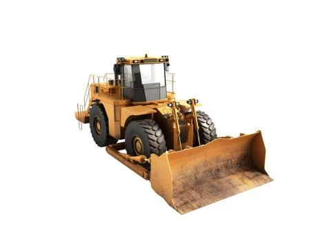 Yellow wheels Bulldozer 3d render no shadow Stock Illustration