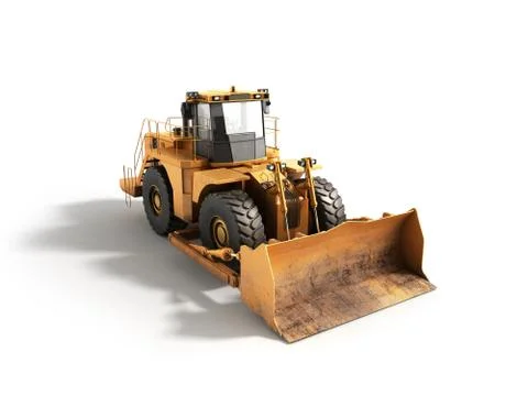 Yellow wheels Bulldozer 3d render Isolated on white Stock Illustration