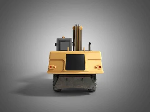 Yellow wheels Bulldozer 3d render on grey Stock Illustration