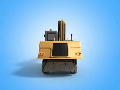 Yellow wheels Bulldozer 3d render on blue Stock Illustration