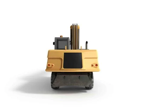 Yellow wheels Bulldozer 3d render on white Stock Illustration