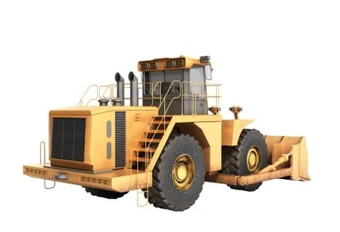 Yellow wheels Bulldozer 3d render no shadow Stock Illustration