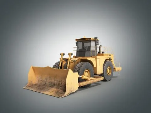 Yellow wheels Bulldozer 3d render on grey Stock Illustration