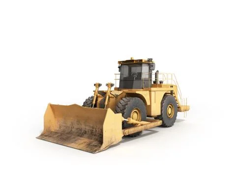 Yellow wheels Bulldozer 3d render on white Stock Illustration