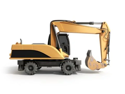 Yellow wheels Bulldozer 3d render on white Stock Illustration