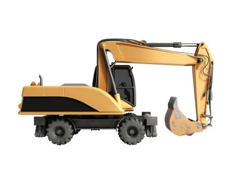 Yellow wheels Bulldozer 3d render no shadow Stock Illustration