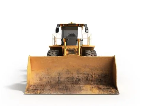 Yellow wheels Bulldozer 3d render on white Stock Illustration
