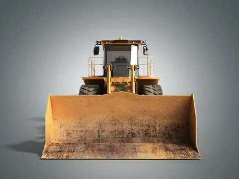 Yellow wheels Bulldozer 3d render on grey Stock Illustration