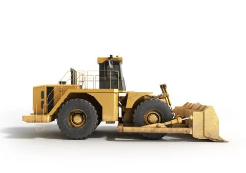 Yellow wheels Bulldozer 3d render on white Stock Illustration