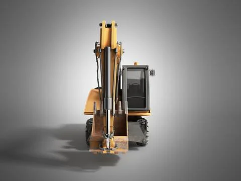 Yellow wheels Bulldozer 3d render on grey Stock Illustration