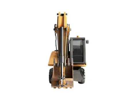Yellow wheels Bulldozer 3d render on white no shadow Stock Illustration