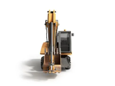Yellow wheels Bulldozer 3d render on white Stock Illustration
