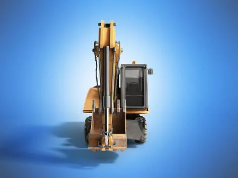 Yellow wheels Bulldozer 3d render on blue Stock Illustration