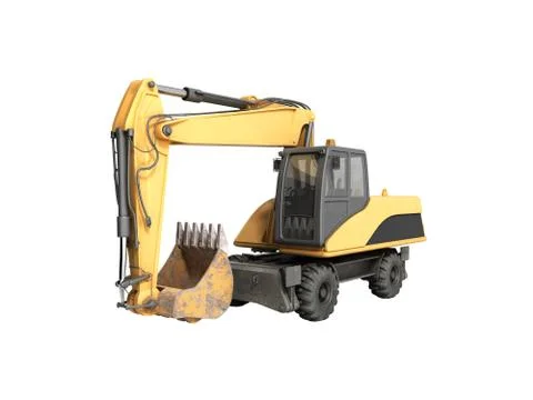 Yellow wheels Bulldozer 3d render on white no shadow Stock Illustration