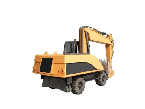 Yellow wheels Bulldozer 3d render no shadow Stock Illustration
