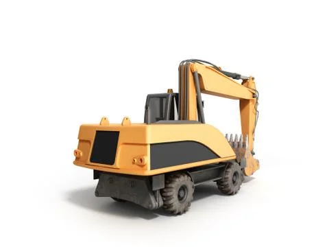 Yellow wheels Bulldozer 3d render on white Stock Illustration
