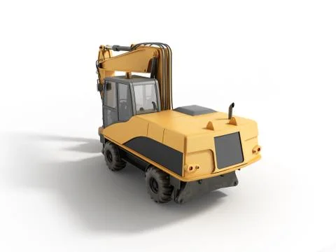 Yellow wheels Bulldozer 3d render on white Stock Illustration