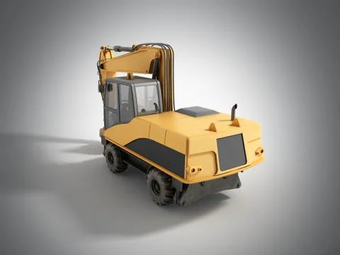 Yellow wheels Bulldozer 3d render on blue Stock Illustration