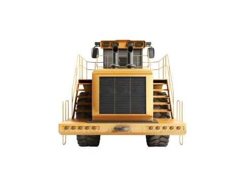 Yellow wheels Bulldozer 3d render on white no shadow Stock Illustration