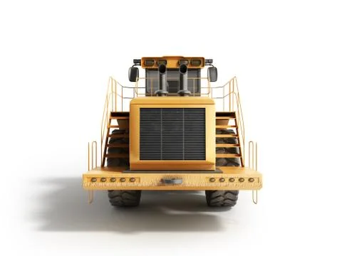 Yellow wheels Bulldozer 3d render on white Stock Illustration