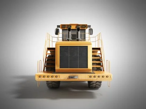 Yellow wheels Bulldozer 3d render on grey Stock Illustration