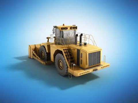 Yellow wheels Bulldozer 3d render on blue Stock Illustration