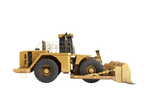 Yellow wheels Bulldozer 3d render on white no shadow Stock Illustration