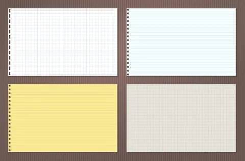 Yellow, white lined and squared note, notebook paper stuck in horizontal Stock Illustration