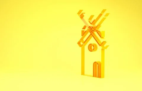Yellow Windmill icon isolated on yellow background. Minimalism concept. 3d il Stock Illustration