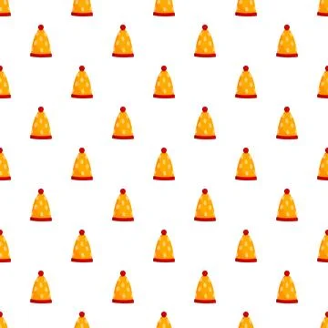 Yellow winter hats seamless pattern on white background 스톡 일러스트
