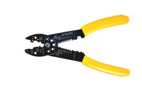 Yellow wire stripper, close-up isolate Foto stock