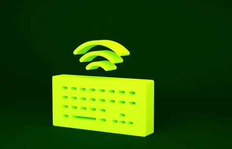 Yellow Wireless computer keyboard icon isolated on green background. PC compo Stock Illustration