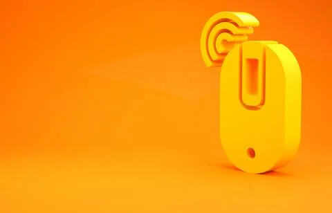 Yellow Wireless computer mouse icon isolated on orange background. Optical wi Stock Illustration