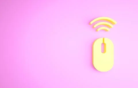 Yellow Wireless computer mouse system icon isolated on pink background. Inter Stock Illustration