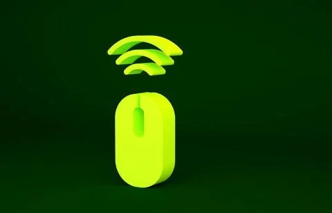 Yellow Wireless computer mouse system icon isolated on green background. Inte イラスト素材