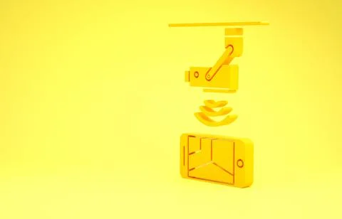 Yellow Wireless Controlling CCTV security camera with smartphone icon isolate Ilustración de archivo