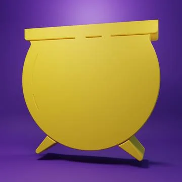Yellow Witch cauldron icon isolated on purple background. Happy Saint Patri.. Stock Illustration