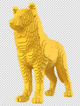 Yellow wolf from plastic blocks on a transparent background. Stock Illustration
