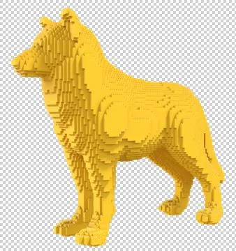 Yellow wolf from plastic blocks on a transparent background. Stock Illustration