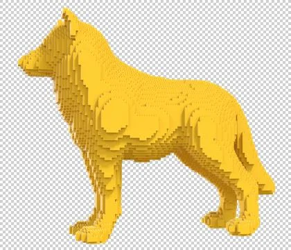 Yellow wolf from plastic blocks on a transparent background. Stock Illustration