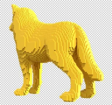 Yellow wolf from plastic blocks on a transparent background. Stock Illustration