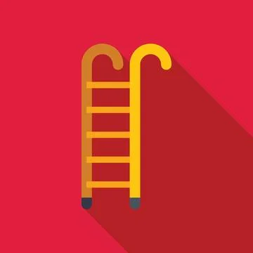 Yellow wooden step ladder leaning against red wall with long shadow Stock Illustration