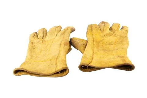 Yellow work gloves Dirty Old isolated on white background Stock Photos